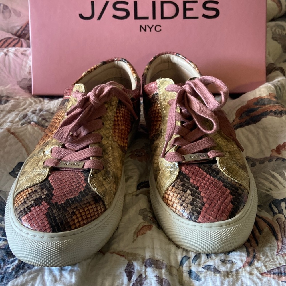 JSlides pink snakeskin leather lace sneakers 6 1/2